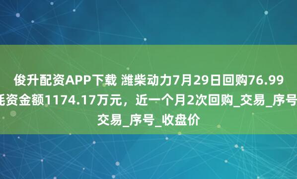 俊升配资APP下载 潍柴动力7月29日回购76.99万股，耗资金额1174.17万元，近一个月2次回购_交易_序号_收盘价